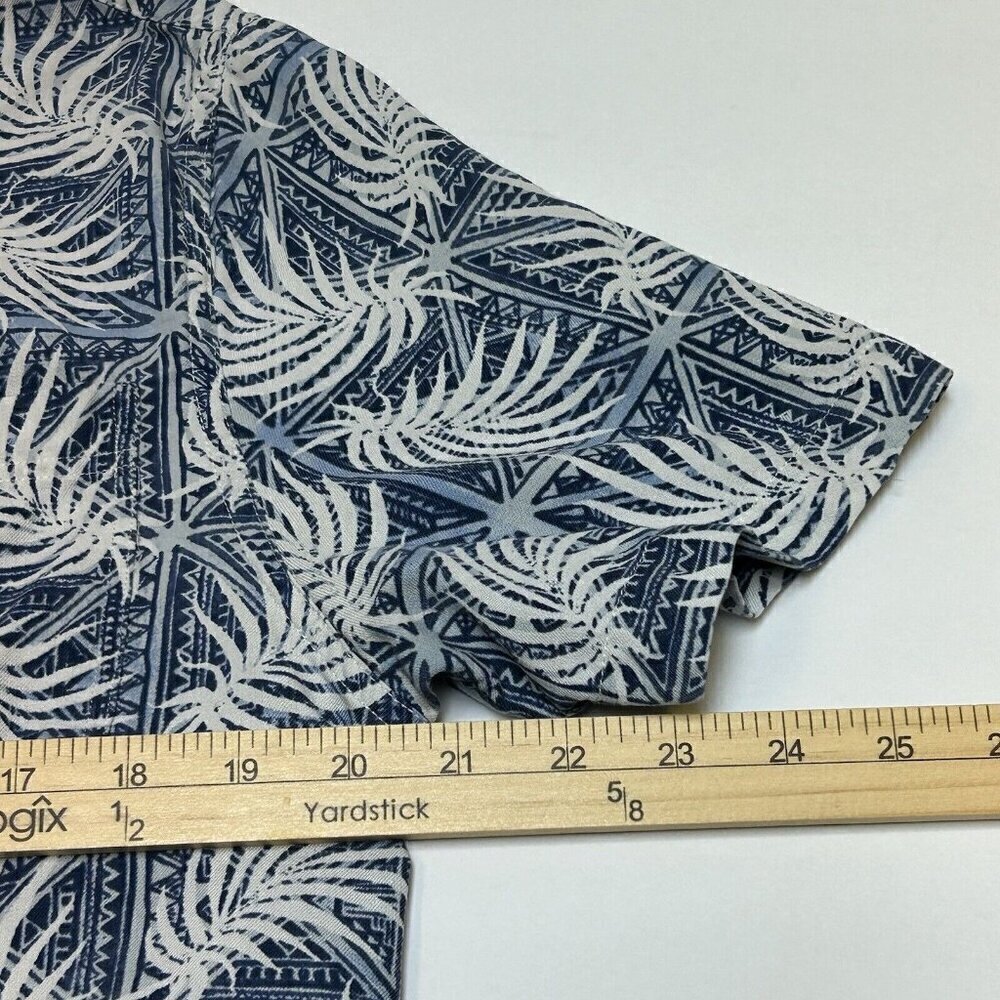 Nat Nast Shirt Mens Medium Silk Cotton Blend Blue Palm Leaf Button Up Camp Shirt - Picture 11 of 14